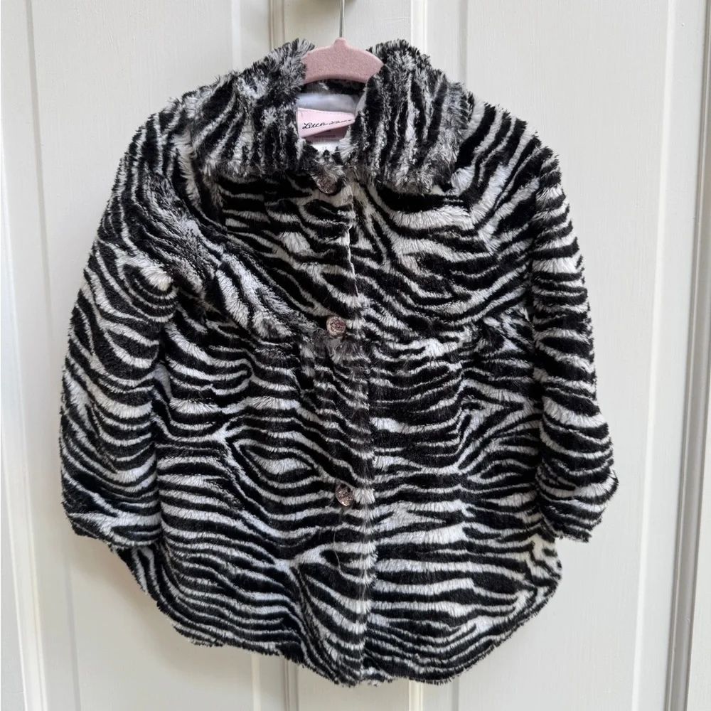 Little Lass 3T Girls Black and White Zebra Faux Formal Fur Jacket Coat